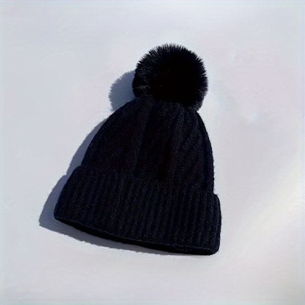 Mysig Stickad Mössa med Pompom - Tjock, Varm & Andningsbar för Kvinnor | Perfekt för Höst/Vinteraktiviteter utomhus Khaki One Size Fits All