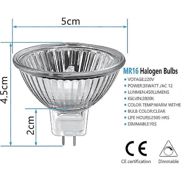 Ny produkt, Mr16 Halogenlampor 35w Dimbar, Lmell 12v Gu5.3 Halogen Spotlights 2-Pin Bas Gåva [DB]