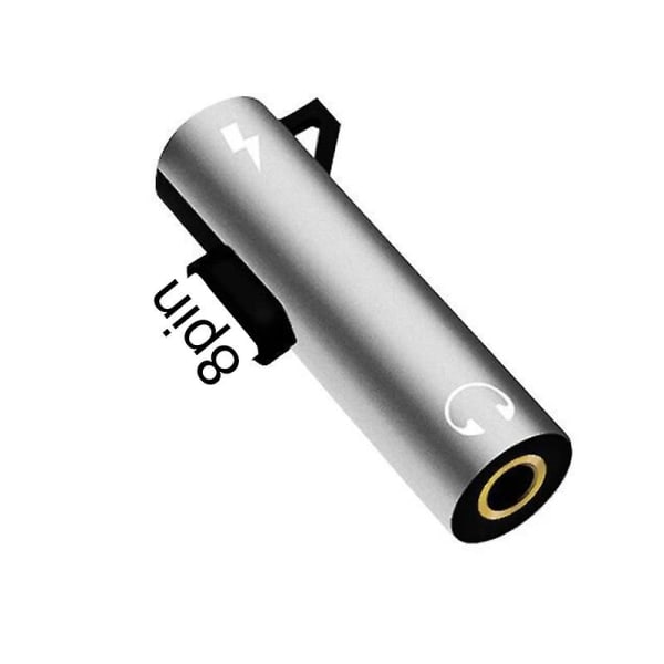 Bärbar 8-stifts till 3,5 mm 2-i-1 laddningsadapter för hörlursadapter för Apple Jikaix Silver