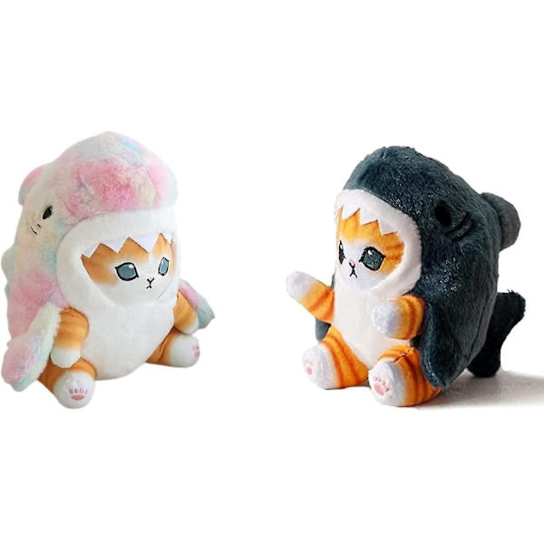 Søt hai-katt plysjleketøy, 8' katteansikt hai plysjleketøy dukke, Kawaii myk plysj hai-katt pute for gutter (blå)  (xq) [DB]