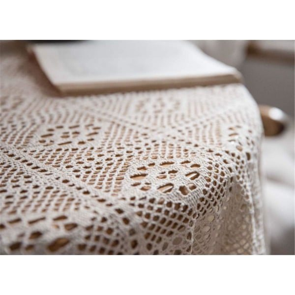 Heklet bomullshåndkle rundt bordduk støvtett bordtrekk hjemmekjøkken dusk skyterekvisitter (beige)