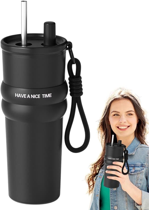 Isolerad bilmugg - 710 ml isolerad kaffemugg med lock och sugrör (DB)