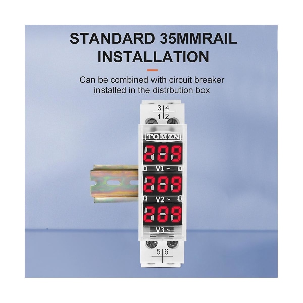 Din-kiskon 18 mm jännitemittari AC 40-500v kolmivaiheinen modulaarinen volttimittarin merkkivalo LED-digitaalinen näyttö