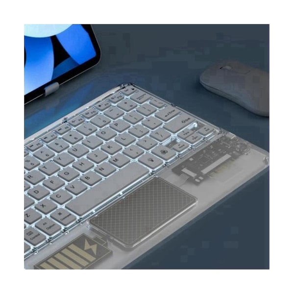Trådlöst tangentbord med touch, bakgrundsbelyst tangentbord, RGB-tangentbord, transparent kristall Bluetooth-tangentbord, universellt för PC, rosa