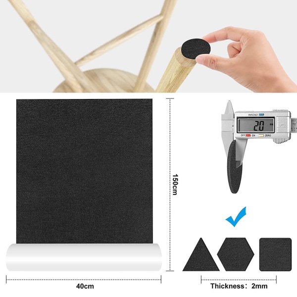Selvklæbende filtglider, 40 x 150 cm, selvklæbende filtpude, møbelglider, multi-klæbende [XC] Black