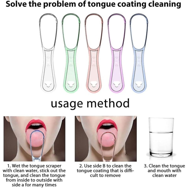 Kielen kaavin, 5 kpl Muovinen kielenkaavin puhdistusharja Kielenkaavin puhdistusaine aikuisille ja lapsille, vähentää pahanhajuista hengitystä