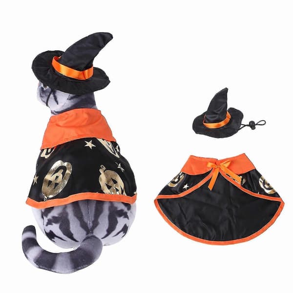 Halloween kostumesæt til kæledyr, behagelig sort polyester til fest, hundekosplay, hvalpetilbehør, hat[DB] S