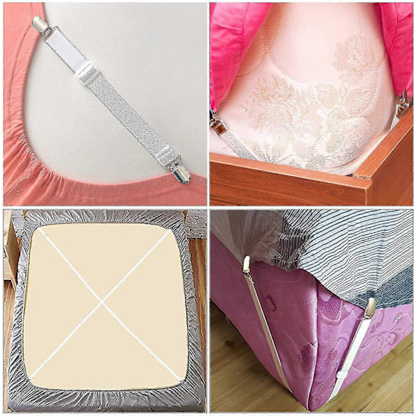 Justerbar Sängklädeshållare, 8 Stycken Elastiska Sängklädeshållare, Vit Sängkläde {DB}