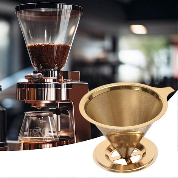 Kaffefilter Rustfrit Stål Hæld Over Kaffedrypper Genanvendeligt Papirløst Kaffekeglefilter til Hjemmet Jikaix [db] Silver