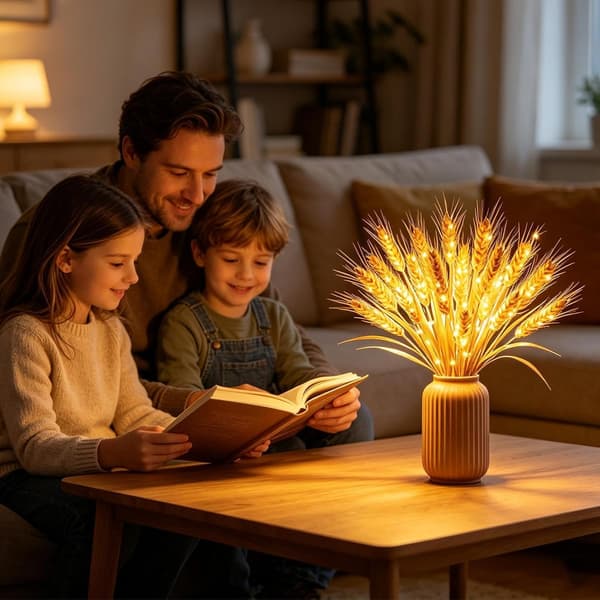 LED-bordlampe, oplyst midtpunkt med høsttema | \"Gylden Høst\"-lampe – til stuen (DB)