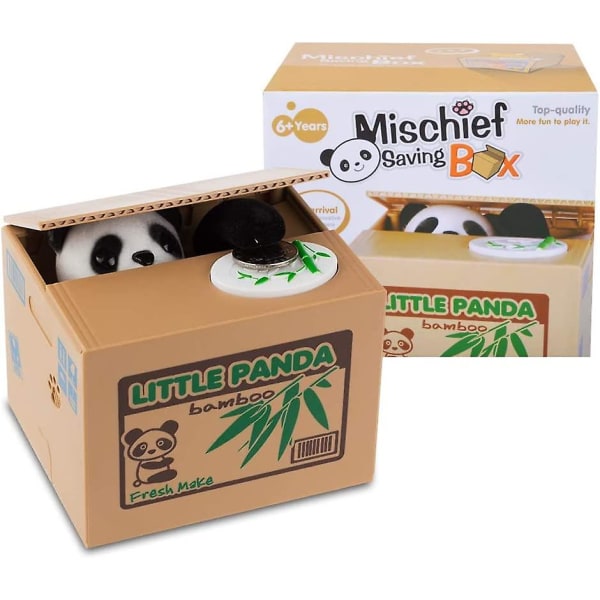 Stjäla myntkatt elektronisk pengalåda, liten panda bambu spargris för barn