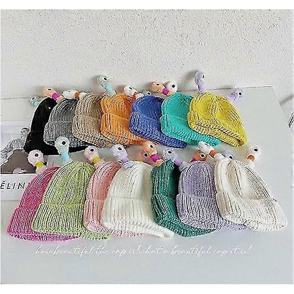 Vinter Förälder-barn Söt Glödande Liten Monster Stickad Mössa, Sunny Söt Monster Beanies Mössa, Rolig Glödande Monster Stickad Mössa DB Gray