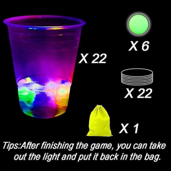 Glødende Party Drikke Pong Spill For Innendørs Utendørs Fest Arrangement Moro, Pakke Med Blinkende Farge Lys Db