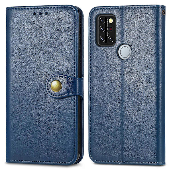 Retro Solid Farve Spænde Læder Telefon Cover (Sort) til UMIDIGI A9 Pro [DB] Blue