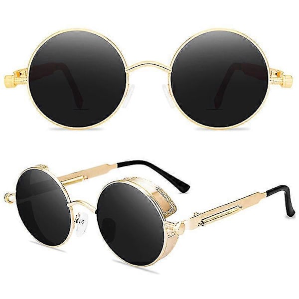 Runda Solglasögon för Män och Kvinnor - Snygga Cirkelformade Hippieglasögon db Gold Frame Grey Lenses