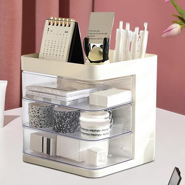 Makeup- og hudplejearrangør, lagdelt makeup-arrangørboks, kosmetikboks, desktop makeup-arrangør, lagdelt makeup-arrangørboks til Versa[DB] White