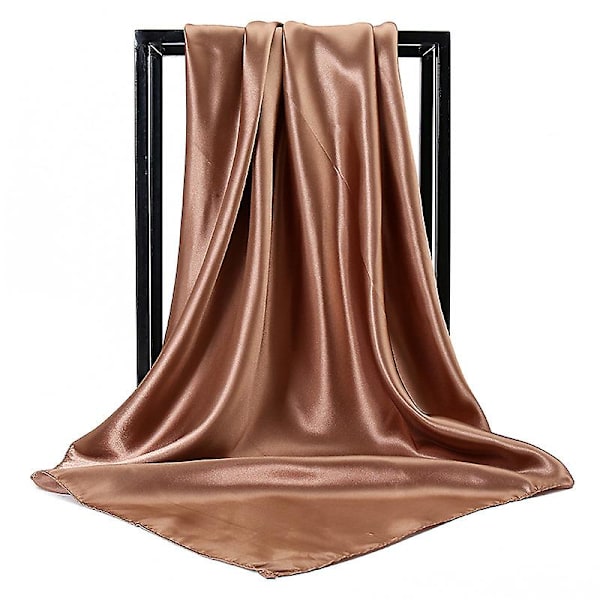 90x90 Satin Sjal Huvudband | Kvadratisk Sjal 90x90 Enfärgad | Silkeskvadratisk Sjal 90x90 - 90x90 {db} 02 Dark Camel