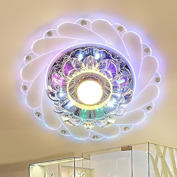 LED Kristall Taklampa Rund Mini Taklampa (Färgat Ljus)
