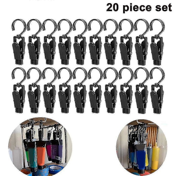 Tvättklämmor Plast Roterande Klädnypa Duschdraperiklämma 20st [DB] Black