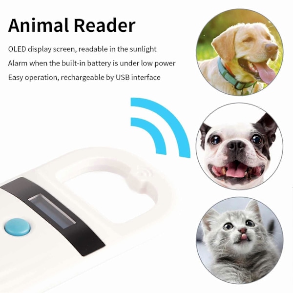 NestNiche Kjæledyr Mikrochip Skanner Leser, FDX-B EMID Chip ID Skanner med OLED Display Skjerm USB Oppladbar for Chip Registrering Kjæledyr Administrering [db]