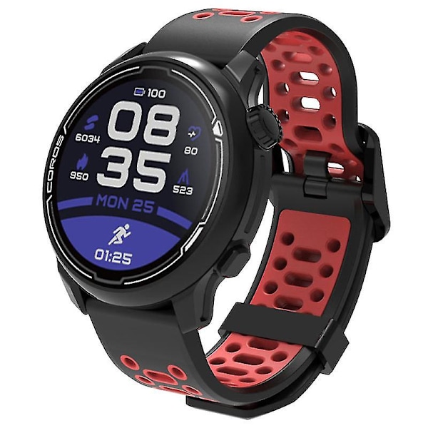 Kaksivärinen 20 mm silikoniranneke Coros Pace 2:lle/Garmin vivoactive 5:lle/GarminActive 5:lle/Venu Sq 2:lle {Db} Black Red