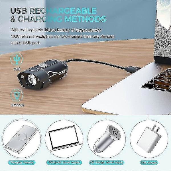 1000 Lumen USB Oppladbar Vanntett Sykkellykt Sett Super Sterk 5 Moduser qBK EEP [DB]