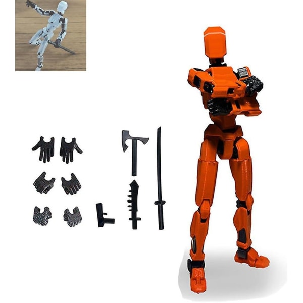 T13 Action Figure, Titan 13 Action Figure med 4 typer våben og 3 typer hænder, 3D-printet Multi-Jointed Movable T13 Action Figur Db Orange black