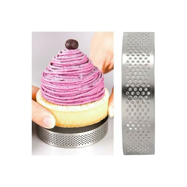Porøs tærtering med rund bund tærte kageform bageværktøj Varmebestandigt perforeret kagemousse ring, 5 stk (8 cm (rund)