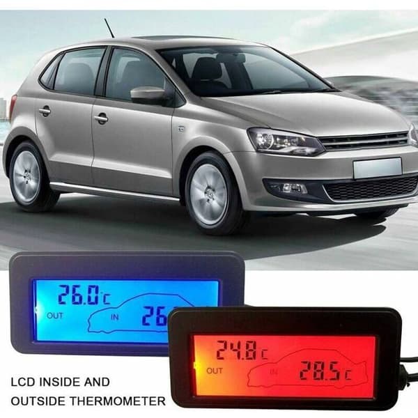 DC12V Bil Innendørs/Utendørs Termometer, Digitalt Termometer, Bakgrunnsbelyst Biltermometer, Mini Termometer