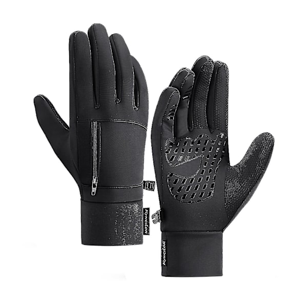 Miesten Talviset Vedenpitävät Hanskat Kosketusnäyttötaskulla Liukumattomat Fleece-lämpöhanskat DB black X-Large