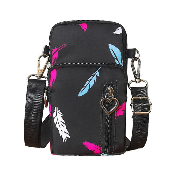 19cm Mobiltelefon Pung Tegnebog Crossbody Taske Mode Sport Skuldertasker Armbåndstaske Telefon Etui Taske Til Kvinder Mænd Gaver DB Black Feather