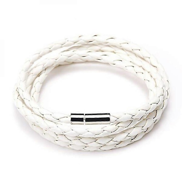 Läderarmband i flera lager Kvinnor Män Punk Armband Flätade Armringar Handm OXE db White