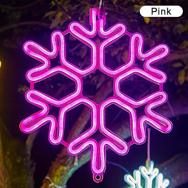 40cm Stor Snøflak Lyslenke Utendørs Snøflak LED Hengelampe Hage {DB} Pink