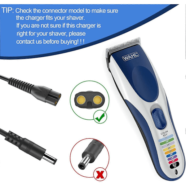 Laddare kompatibel med Wahl Color Pro Sladdlös Uppladdningsbar Hårklippare & Trimmer Strömkabel Passar endast Wahl Modell 9649 [DB]