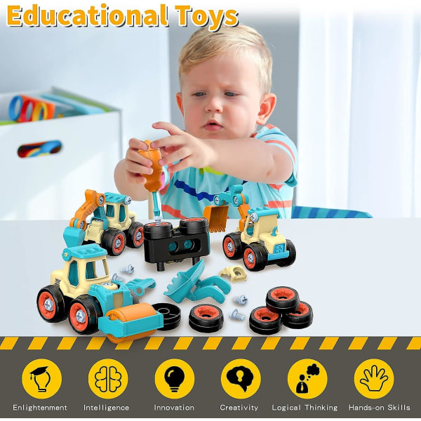Plocka isär Byggfordon Mini Engineering Leksak Set med 4-pack, gör-det-själv-byggnad pedagogiska leksaker Db