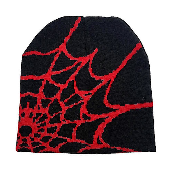 Varm Beanie med Edderkoppnettmønster for Menn Kvinner Unisex Vinter Cuffed Hat Myk Strikket Beanie Caps db Red