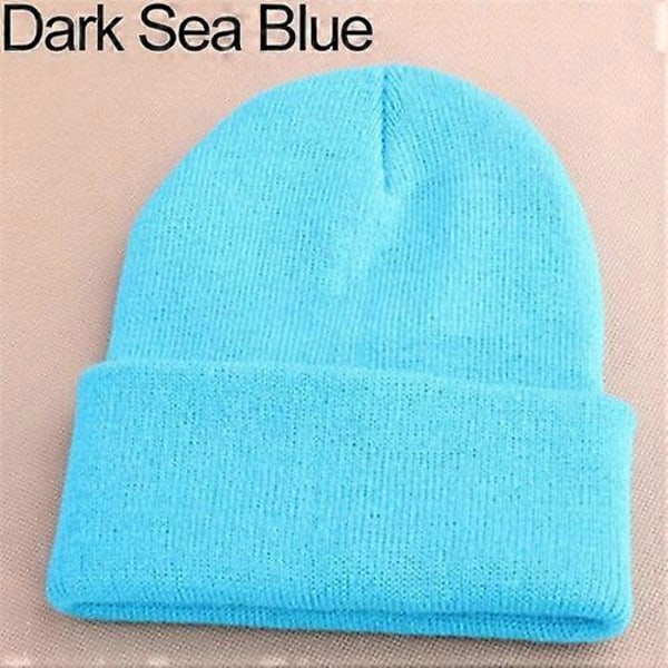 Mössor för män och kvinnor, stickad skidmössa, Hip-Hop, varm elastisk ullgarnsmössa med uppvik Qinhai [DB] Dark Sea Blue
