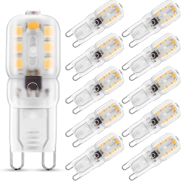 10 stk. 2w G9 Varm Hvid 3000k, LED Pære, 25w Equivalent Halogen Pære, 230v Ac 180lm, 360 Bred Stråle, G9 Sockel [Energiklasse A+] [DB]