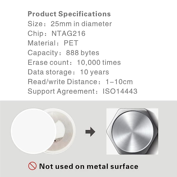 50 stk. Nfc Ntag216-klistermærker Ntag216 Nfc-tags Nfc 216-tag Ntag216 Nfc-kort 13,56mhz Nfc-tag-klistermærker 888 byte hukommelse