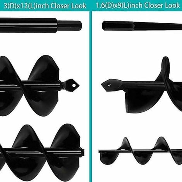 Borr för jordborr 8 cm x 30 cm och 4 cm x 22 cm intensiva spiraler solid axel robu spiralborr [DB]