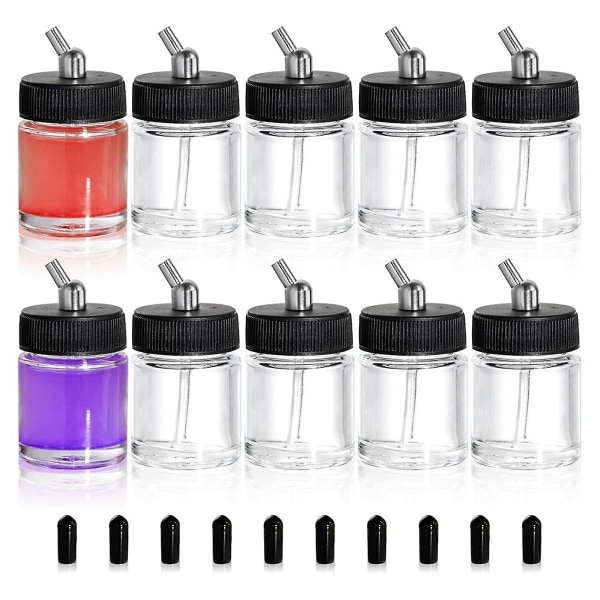 10-pack Airbrush-flaskor i glas, 22cc tomma Airbrush-burkar, genomskinlig förvaringskärl för Airbrush-färg med [DB] Transparent