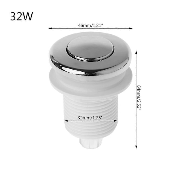 Lufttrykksbryter På Av Trykknapp For Badekar Søppelkvern for Whirlpoo [db] Chrome 32mm