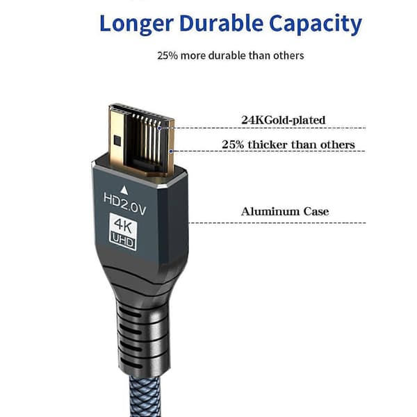 HDMI-kompatibel videoadapterkabel med stöd för 8K@60Hz TV-skärmprojektor, flätad aluminiumlegering 3M