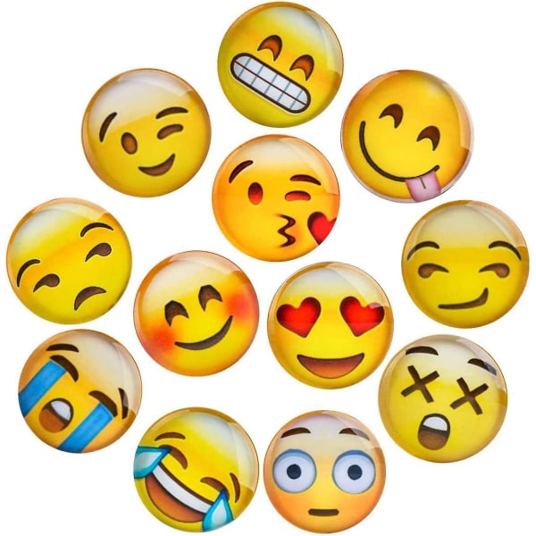 Magnetiske Emojis, 12 stk. 3D glas Smiley Emoji køleskabsmagneter til køleskab og whiteboard (1,18 tommer)