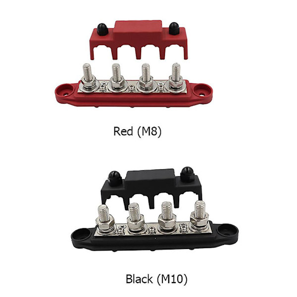 2 st M8 M10 250A 4-polig strömfördelningsblock Terminalbultar Kopplingsskena Batteri för bil Rv-Ma db red  Black