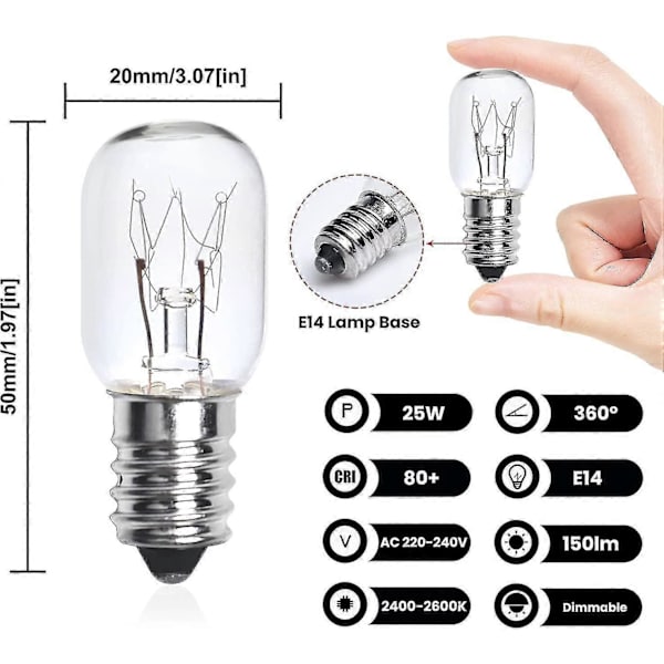 10-pack 25W SES E14 Små Edison-skruv Pygmé Glödlampor, Dimbara T22 Klar Glödlampa Ugnlampa Himalayansaltlampa db
