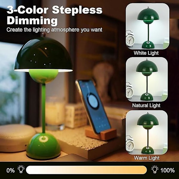 LED Blomkruka Bordslampa, Modern Macaron Lampa, Dimbar Bordslampa med 3 Färger [DB] Green