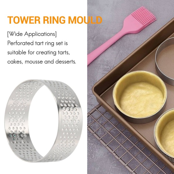 10 Pack 5cm Stainless Steel Tart Ring, Heat-resistant Perforated Cake Mousse Ring, Round Ring Bakin