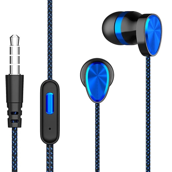 Kuulokkeet mikrofonilla, kaksi liikkuvaa kelaa, 3,5 mm in-ear langalliset urheilukuulokkeet älypuhelimeen Blue