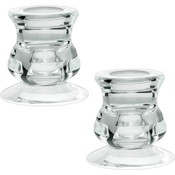Lysestager i klart glas, 2 stk. Glas fyrfadsstager til søjlelys Taper stearinlys - Dia 0,94in/2,4cm